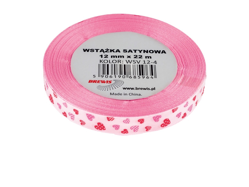 Wstążka satynowa serca 12mmx22m WSV12-4  Brewis